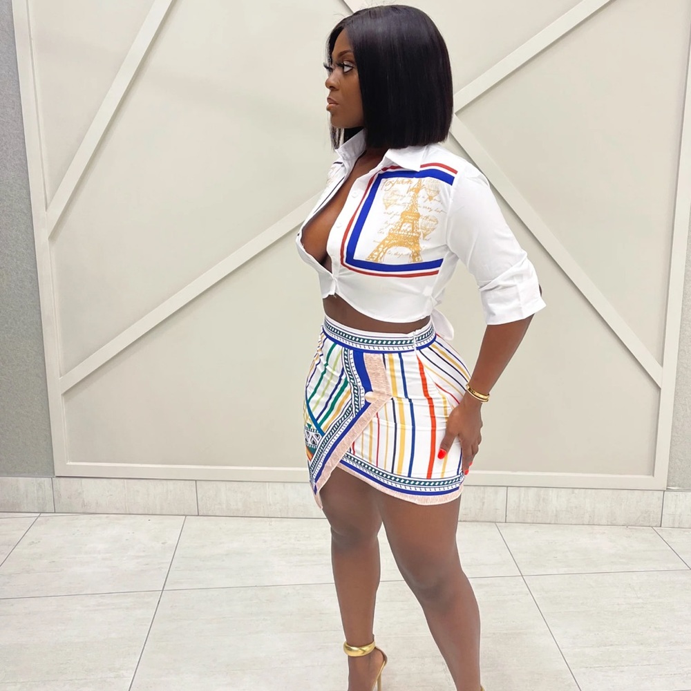 Two piece multicolored skirt set